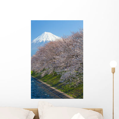 Mountain Fuji and Sakura Wall Decal shown on a wall