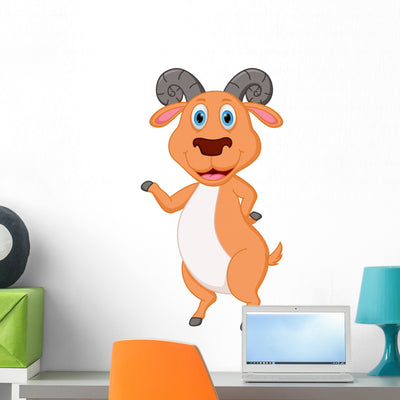 Happy Goat Cartoon Wall Decal Design 1 shown on a wall