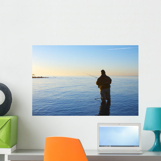 Angler Steht im Meer Wall Decal