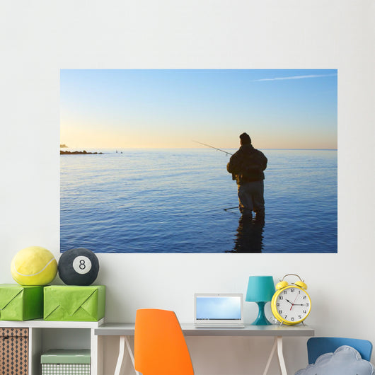 Angler Steht im Meer Wall Decal