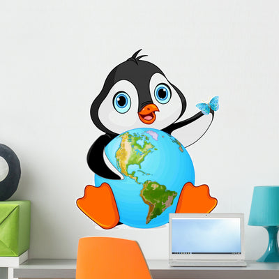 Penguin Earth Day Wall Decal shown on a wall