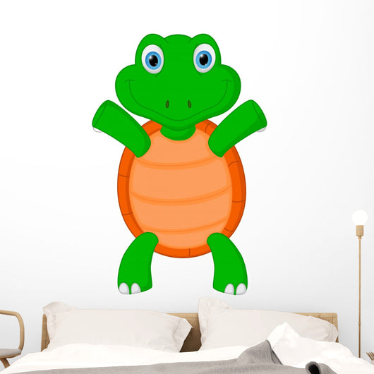 Happy Green Turtle Cartoon Wall Decal