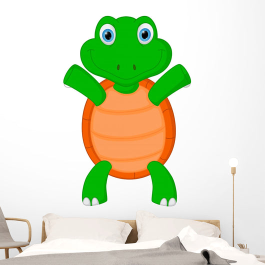 Happy Green Turtle Cartoon Wall Decal