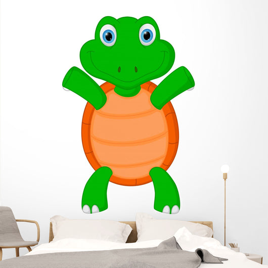 Happy Green Turtle Cartoon Wall Decal