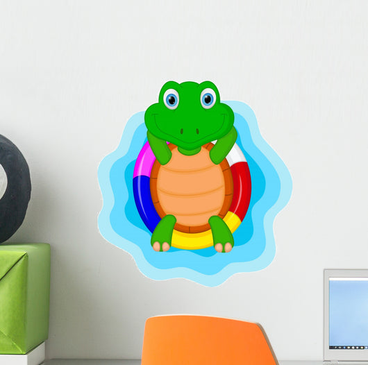 Green Turtle Cartoon Relaxing Wall Decal