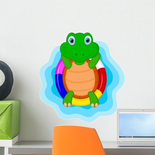 Green Turtle Cartoon Relaxing Wall Decal