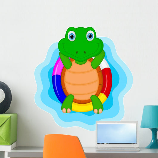 Green Turtle Cartoon Relaxing Wall Decal
