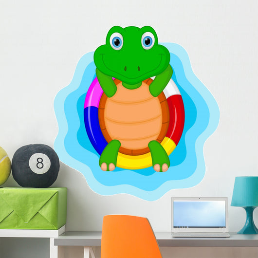 Green Turtle Cartoon Relaxing Wall Decal