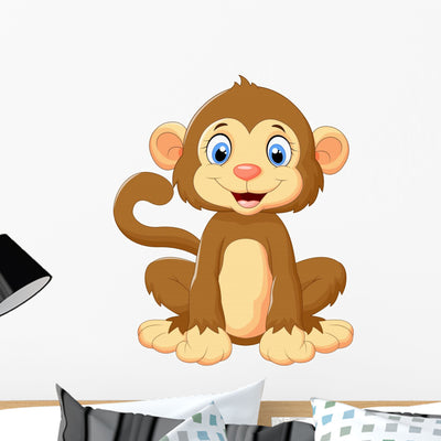 Cartoon Cute Monkey Sitting Wall Decal Design 1 shown on a wall