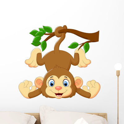 Cartoon Funny Monkey Tree Wall Decal shown on a wall