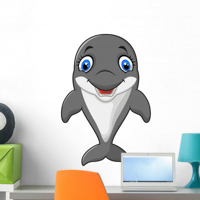 Cartoon Funny Dolphin Wall Decal shown on a wall