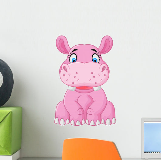 Cartoon Happy Hippo Sitting Wall Decal