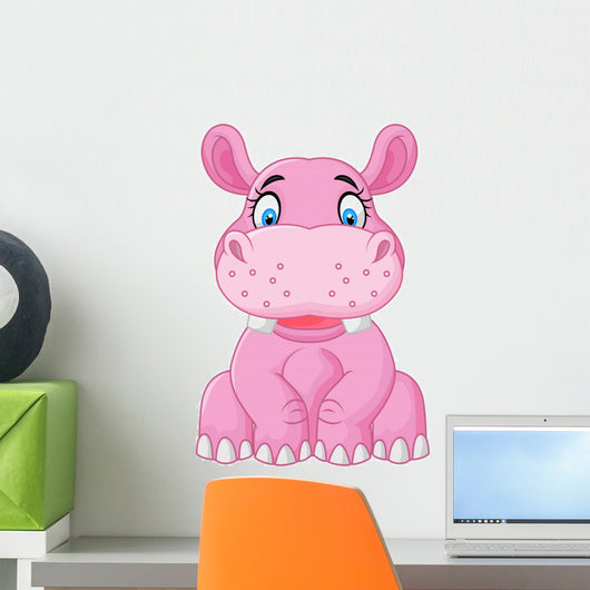 Cartoon Happy Hippo Sitting Wall Decal
