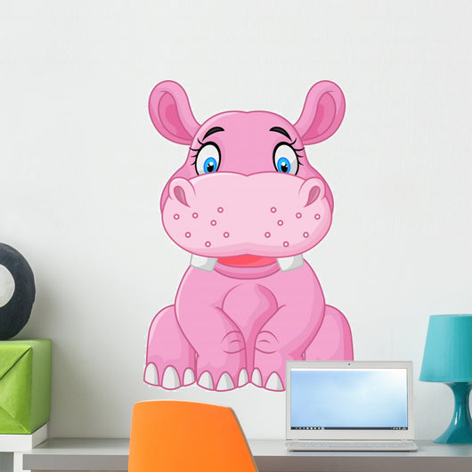 Cartoon Happy Hippo Sitting Wall Decal