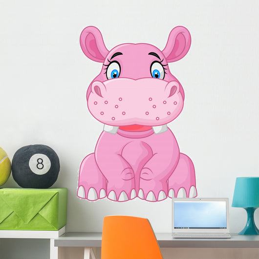 Cartoon Happy Hippo Sitting Wall Decal