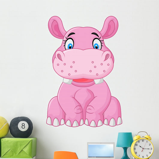 Cartoon Happy Hippo Sitting Wall Decal