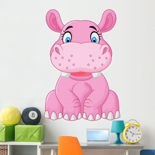 Cartoon Happy Hippo Sitting Wall Decal