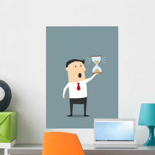 Businessman with Sandglass Worrying Wall Decal
