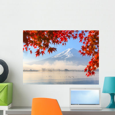 Autumn Mountain Fuji Wall Decal shown on a wall