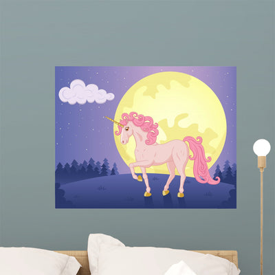 Moon and Unicorn Wall Decal Design 2 shown on a wall