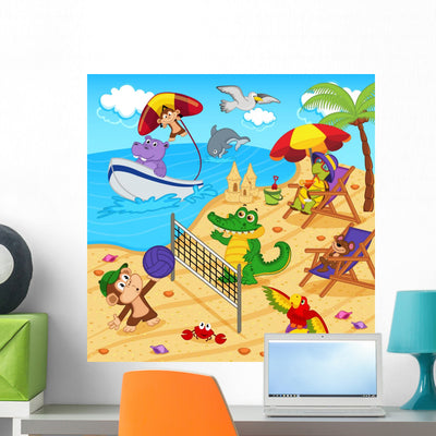 Animals Resting Beach Vector Wall Decal shown on a wall