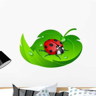 Ladybug Leaf Wall Decal shown on a wall