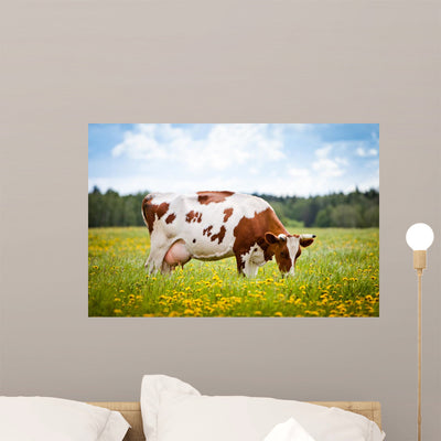 Cow Field Wall Decal shown on a wall