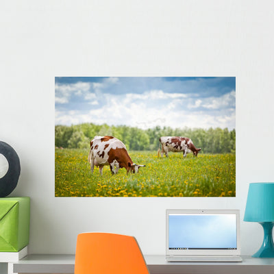 Cows Field Wall Decal shown on a wall