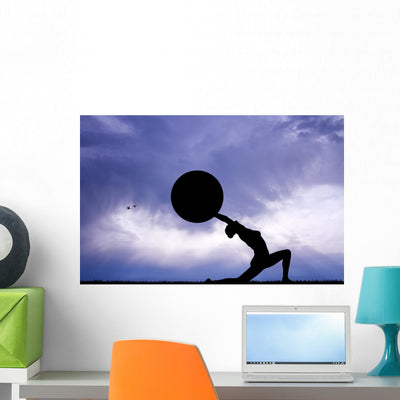 Pilates Silhouette Sunset Wall Decal shown on a wall