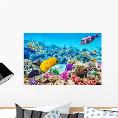 Underwater World with Corals Wall Decal Design 2 shown on a wall
