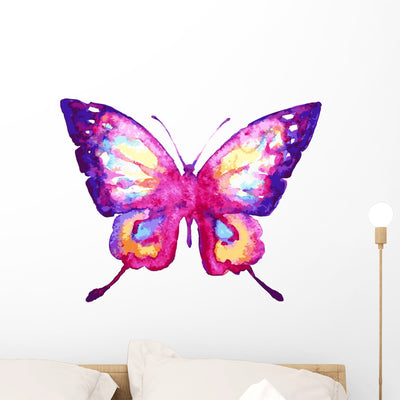 Colorful Rainbow Butterfly Wall Decal Design 4 shown on a wall