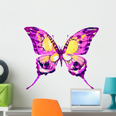 Colorful Rainbow Butterfly Wall Decal Design 3 shown on a wall