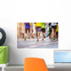 Unrecognizable Young Runners City Wall Decal Design 1