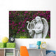 White marble statue of angel in flower garden Wall Mural