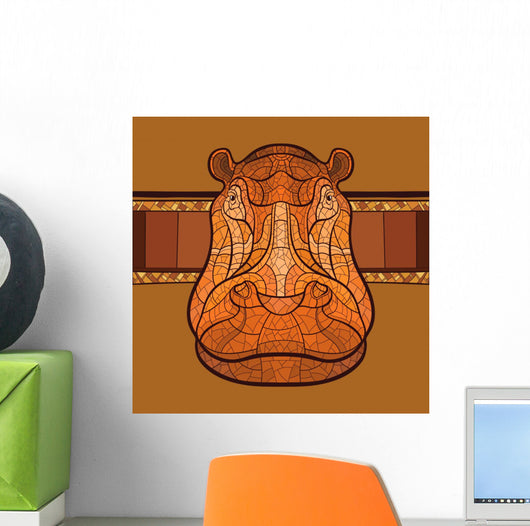 Hippo Head with Ethnic Wall Decal