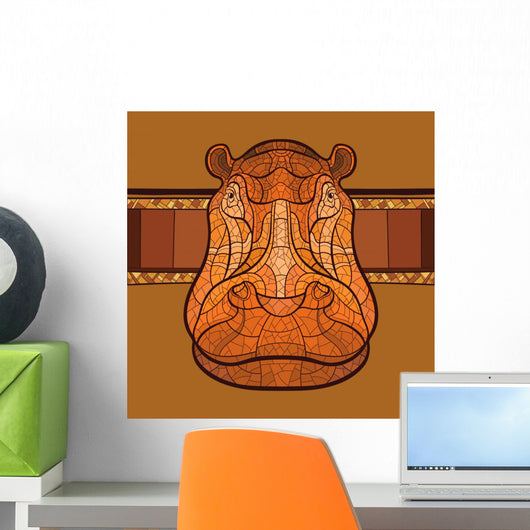 Hippo Head with Ethnic Wall Decal
