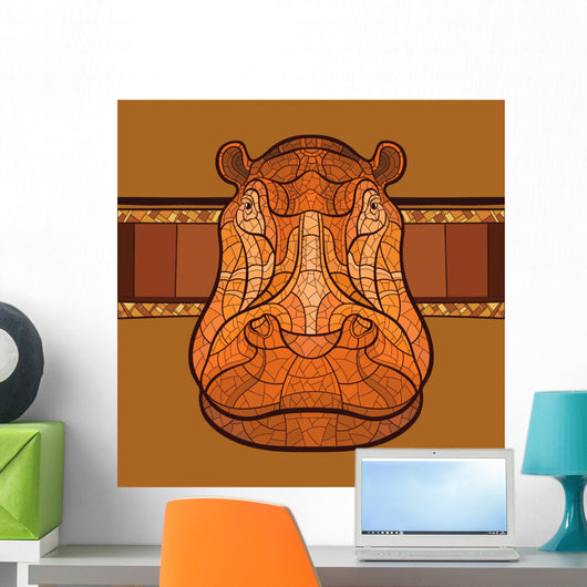 Hippo Head with Ethnic Wall Decal