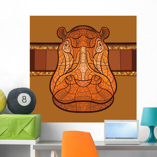 Hippo Head with Ethnic Wall Decal
