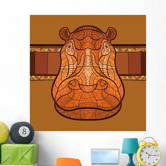 Hippo Head with Ethnic Wall Decal