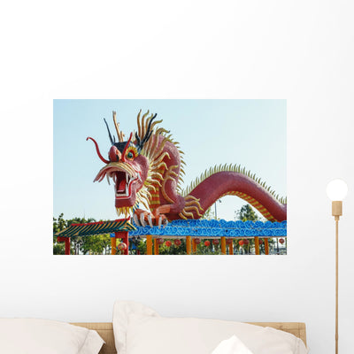 Symbol Red Dragon Statue Wall Decal shown on a wall