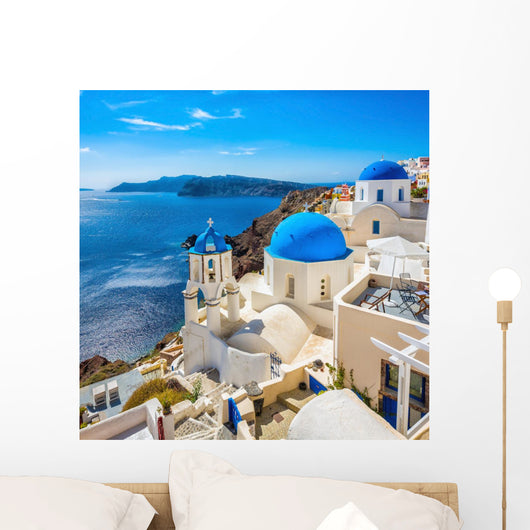 Santorini Blue Dome Churches Wall Decal