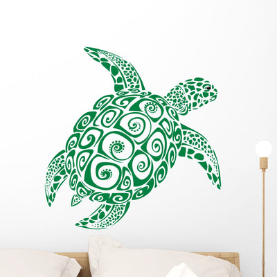 Green Sea Turtle Wall Decal Design 1 shown on a wall