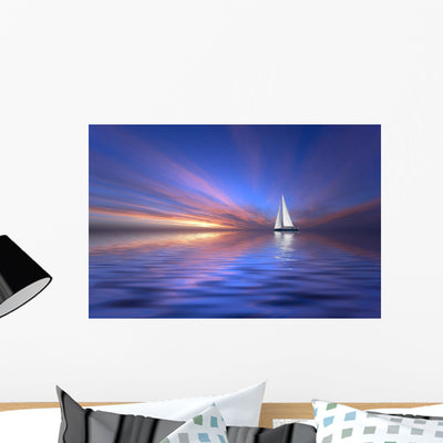 Sailing and Sunset Wall Decal shown on a wall