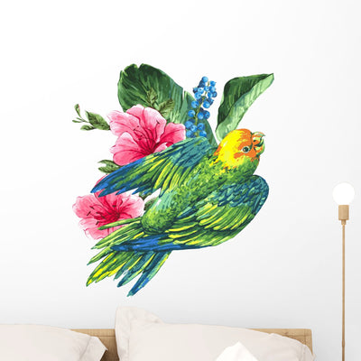 Watercolor Exotic Vintage Card Wall Decal Design 2 shown on a wall