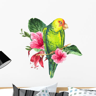 Watercolor Exotic Vintage Card Wall Decal Design 1 shown on a wall