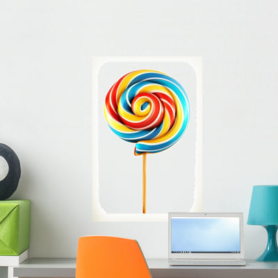 Rainbow Swirl Lollipop Vector Wall Decal shown on a wall