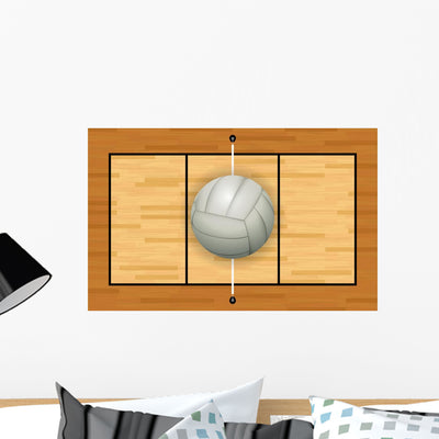 White Volleyball Hardwood Court Wall Decal shown on a wall