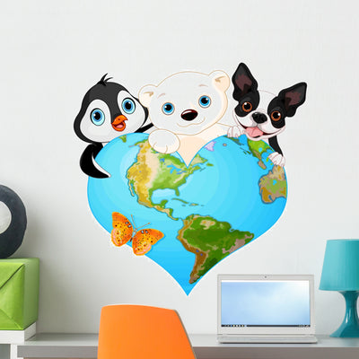 Animals Love Earth Wall Decal shown on a wall
