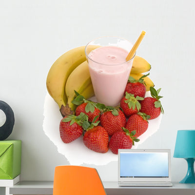 Strawberry and Banana Smoothie Wall Decal shown on a wall