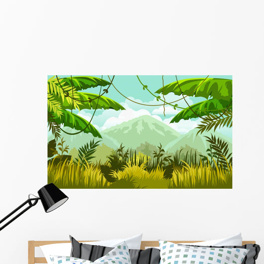 Jungle Mountain Scene Wall Decal